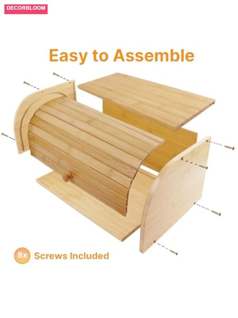 Natural Bamboo Roll Top Bread Box for Kitchen Countertop Storage